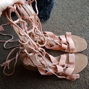 Free People Pink Lace-up Sandals
